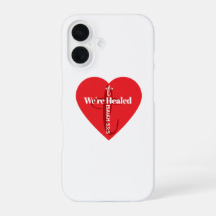Coque iPhone 16 Verset biblique de guérison Croix de cœur rouge Si