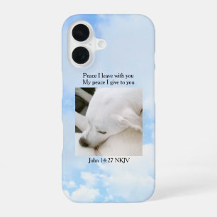 Coque iPhone 16 Verset de la Bible sous un ciel bleu clair