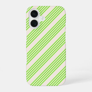 Coque iPhone 16 Vert citron vert et beige cinq rayures motif