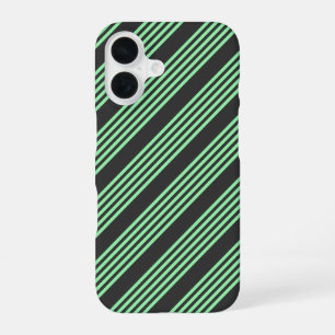 Coque iPhone 16 Vert et charbon de bois cinq bandes motif