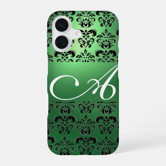Coque iPhone 16 VERT NOIR DAMAS MONOGRAMME Floral (Verso)