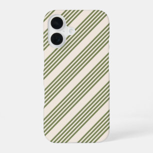 Coque iPhone 16 Vert olive et beige cinq rayures motif