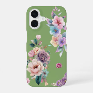 Coque iPhone 16 Vert sauge floral