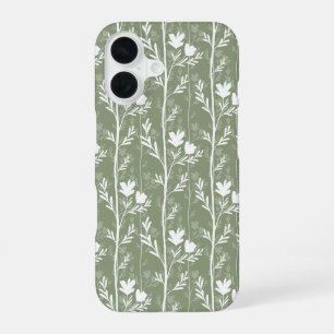 Coque iPhone 16 Vert sauge Silhouette florale botanique discrète