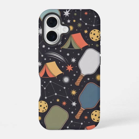 Coque iPhone 16 Vibes de pickleball en camping avec des constellat (Verso)