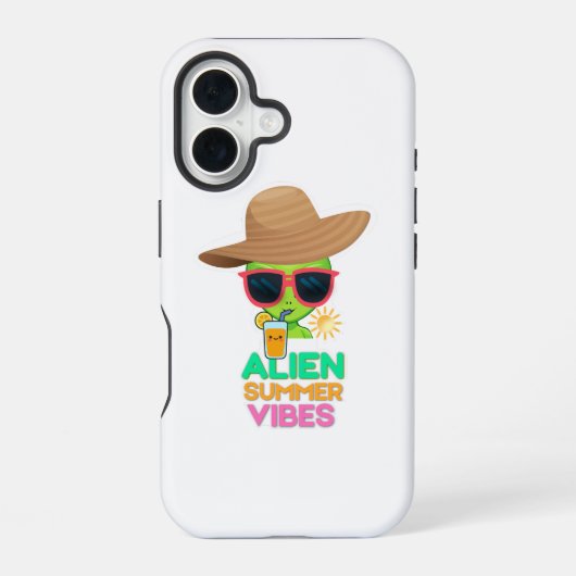 Coque iPhone 16 Vibes de plage estivale rétro alien (Verso)