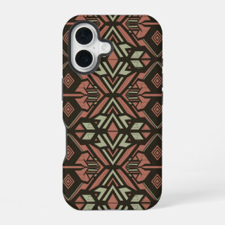 Coque iPhone 16 Vibes tribales - Motif aztèque géométrique terrest