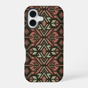 Coque iPhone 16 Vibrations Tribales – Motif Géométrique Aztèque Te
