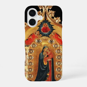 COQUE iPhone 16 VIERGE À L'ENFANT ET ANGLES D'ART SACRÉ EN OR ICÔN
