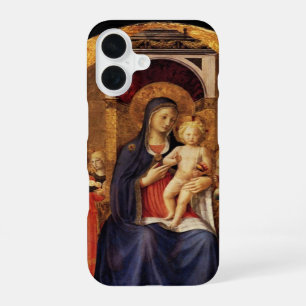 Coque iPhone 16 VIERGE AVEC ENFANT ET ANGELS, bleu noir