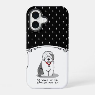 Coque iPhone 16 Vieux chien de berger anglais gâté pourri (Gris 1)