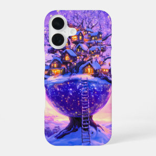 Coque iPhone 16 Village de l'arbre enneigé de la fantaisie hiverna