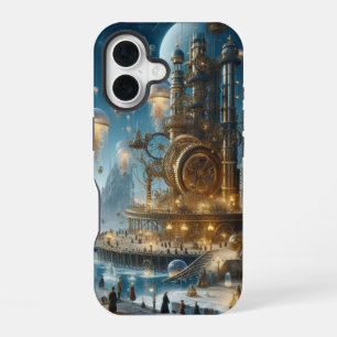 Coque iPhone 16 Ville antique futuriste Steampunk avec méduses