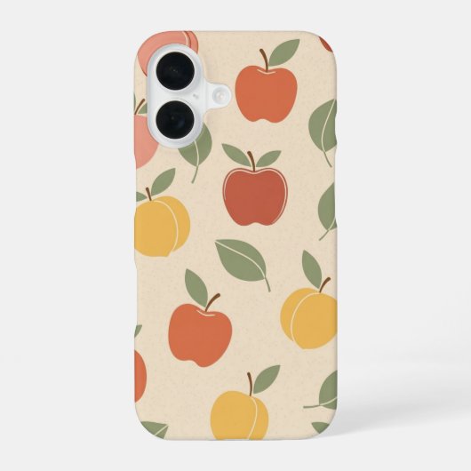 Coque iPhone 16 Vintage Apple and Peach Pattern (Verso)
