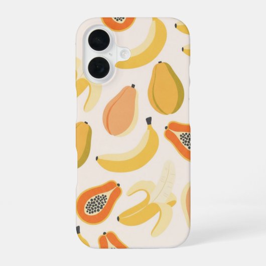 Coque iPhone 16 Vintage Banana & Papaya Pattern (Verso)