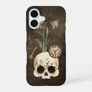 Coque iPhone 16 Vintage crâne gothique floral