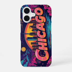 Coque iPhone 16 Vintage funky Chicago Skyline Voyage Rétro