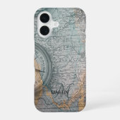 Coque iPhone 16 Vintage Map Compass Monogram (Verso)