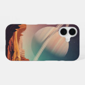 Coque iPhone 16 Vintage Planet Behind the Cliffs (Verso Horizontal)
