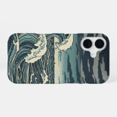 Coque iPhone 16 Vintage Stormy Waves (Verso Horizontal)