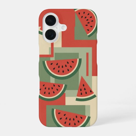 Coque iPhone 16 Vintage Watermelon Block Pattern (Verso)