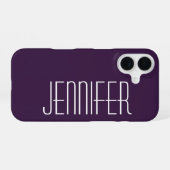 Coque iPhone 16 Violet foncé, nom personnalisé géant (Verso Horizontal)