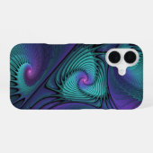 Coque iPhone 16 Violet rencontre Turquoise moderne art fractal abs (Verso Horizontal)