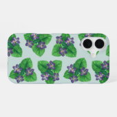 Coque iPhone 16 Violets sur bleu verre de mer (Verso Horizontal)