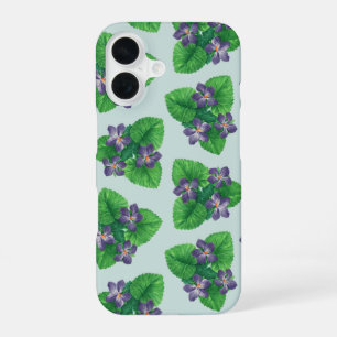 Coque iPhone 16 Violets sur bleu verre de mer
