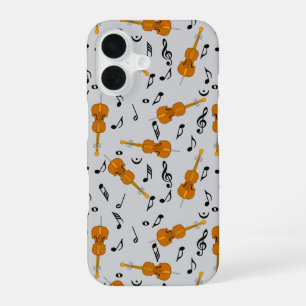Coque iPhone 16 Violoncelles et notes de musique noires