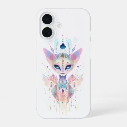 Coque iPhone 16 Visage de chat alien (Verso)