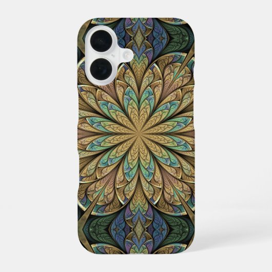 Coque iPhone 16 Vitrail Abstrait Jaune Rosace (Verso)