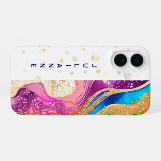 Coque iPhone 16 Vivid Rainbow Swirl Ajouter un nom (Verso Horizontal)