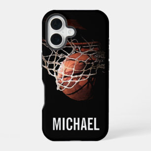 Coque iPhone 16 Votre nom personnalisable Basketball Artwork