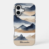 Coque iPhone 16 Watercolor Mountains Personalized Name (Verso)