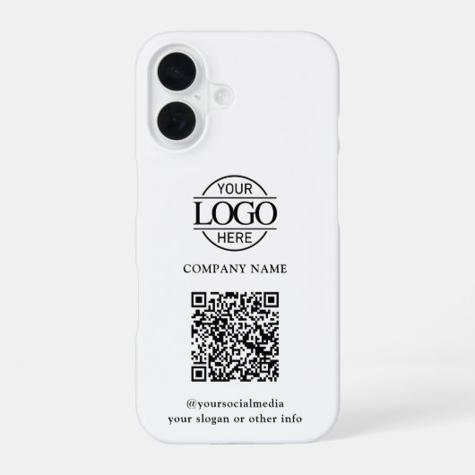 Coque iPhone 16 White Modern Business Logo & QR Code Promotional (Verso)