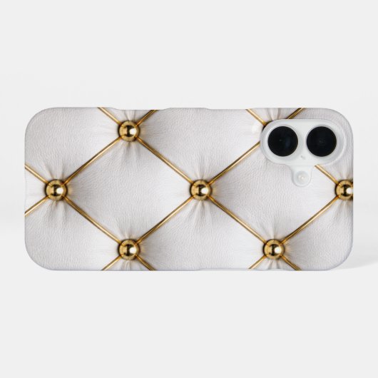 Coque iPhone 16 White Quilted Leather & Gold Studs Phone Case (Verso Horizontal)
