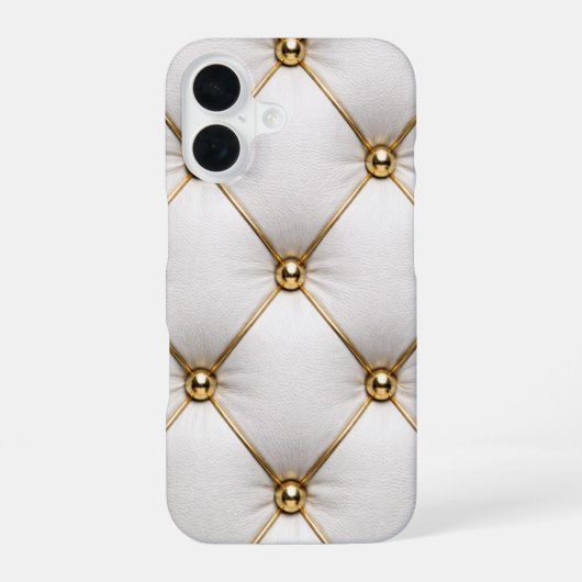 Coque iPhone 16 White Quilted Leather & Gold Studs Phone Case (Verso)