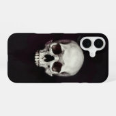 Coque iPhone 16 White Skull Black Minimal Gothic Phone Case (Verso Horizontal)