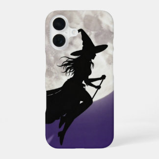Coque iPhone 16 Witch Flying Across Full Moon Phone Case
