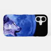 Coque iPhone 16 Wolf Howling à Moon (Verso Horizontal)