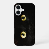 Coque iPhone 16 Yellow Cat Eyes, Chat noir (Verso)