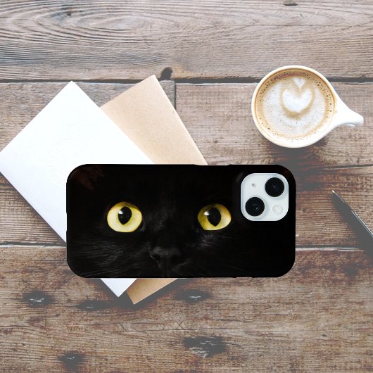 Coque iPhone 16 Yellow Cat Eyes, Chat noir