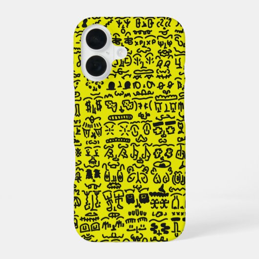 Coque iPhone 16 Yellow Doodle Pattern Phone Case – Abstract Black (Verso)