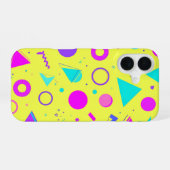 Coque iPhone 16 Yellow Neon Memphis Geometric 80s Design (Verso Horizontal)