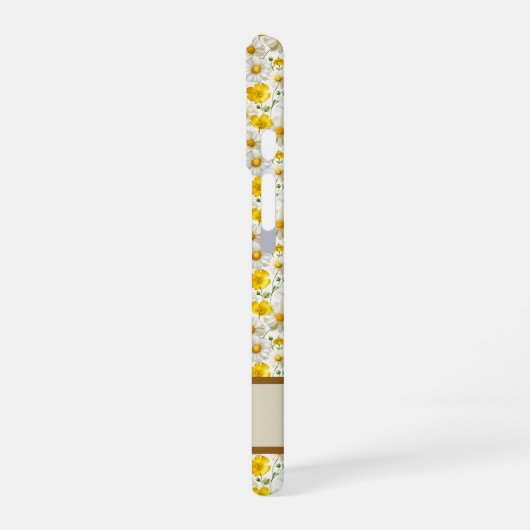 Coque iPhone 16 Yellow Wildflowers Pattern Monogram Name (Côté gauche)