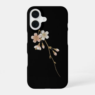 Coque iPhone 16 Yozakura Élégance : Sakura dorée & Noir de minuit