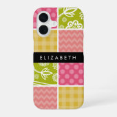 Coque iPhone 16 Zigzag, Chevron, Points, Vichy, Votre Nom (Verso)