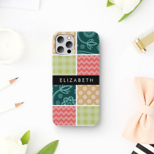 Coque iPhone 16 Zigzag, Chevron, Vichy, Points, Votre Nom