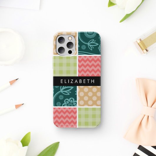 Coque iPhone 16 Zigzag, Chevron, Vichy, Points, Votre Nom